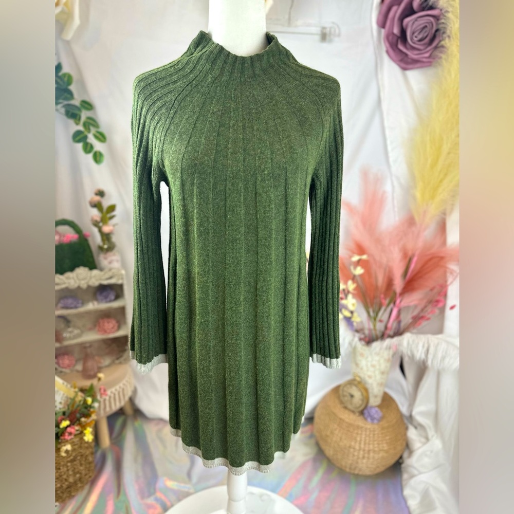Anthropologie Olive Ribbed Mock Neck Sweater Dress. Size Small P.